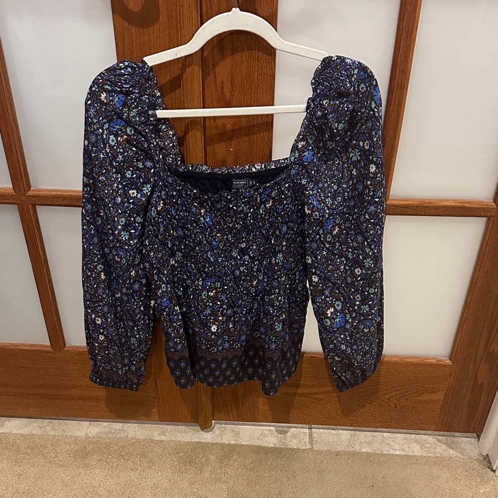 Vineyard Vines Navy Floral Smocked Off-Shoulder Blouse